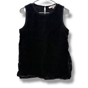 Loft Black Textured Eyelet Velvet Sleeveless Keyhole Back Top Sz S‎